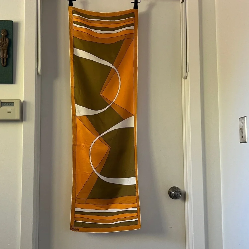 Vintage Vera Geometric Oblong Scarf Mustard Olive Orange